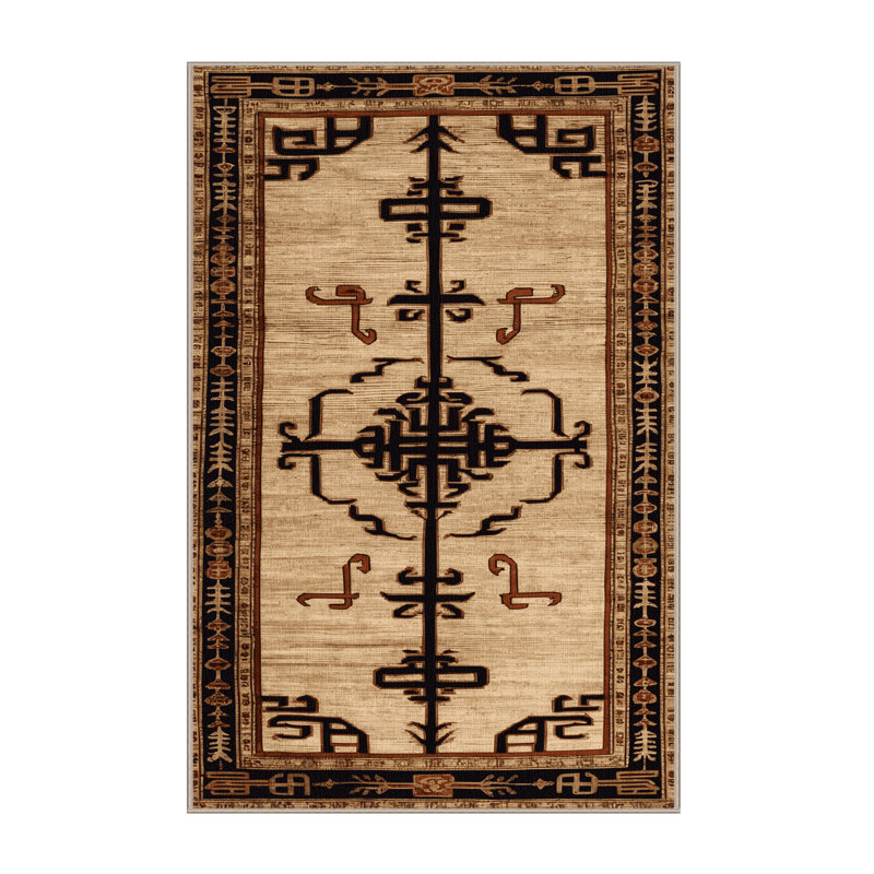 Tapis beige Art Deco lavable à la machine, Rectangulaire 8 pi x 12 pi
