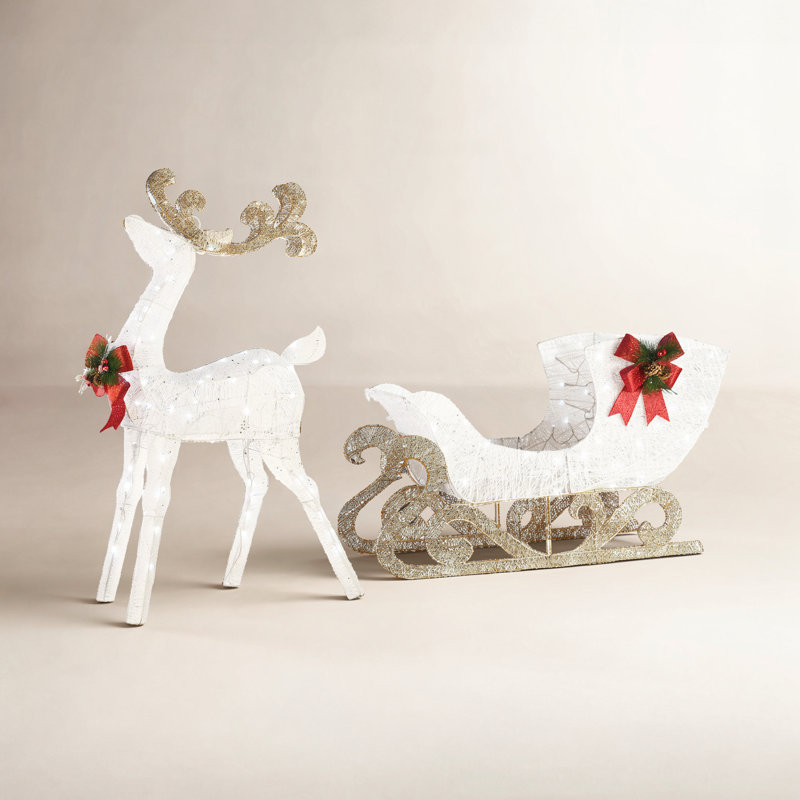 48" Pre-Lit White Sisal Reindeer and Sleigh