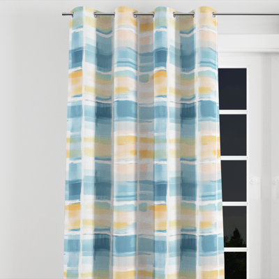 Rideaux modernes pour chambre à coucher - Rideau à oeillets à carreaux bleu clair Horizon - 1 panneau