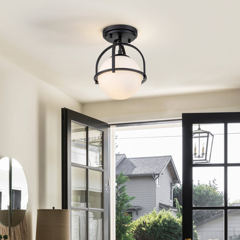 Plafonnier semi-encastré 1 lumière Globe, Noir mat, H 11,81 po x l 8,66 po x P 8,66 po, White