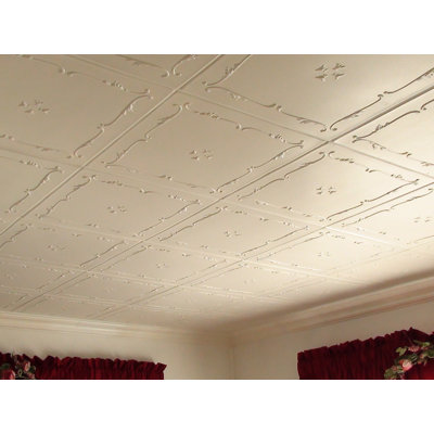Carreau de plafond blanc en polystyrène 1,63 pi x 1,63 pi