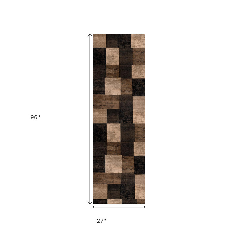 Tapis de couloir brun à blocs géométriques, Tapis de couloir 2 pi x 8 pi