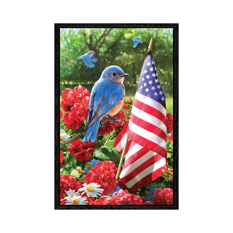 Patriotic Bluebird - Print on Canvas, 66.04 cm H x 45.72 cm W, Black Framed