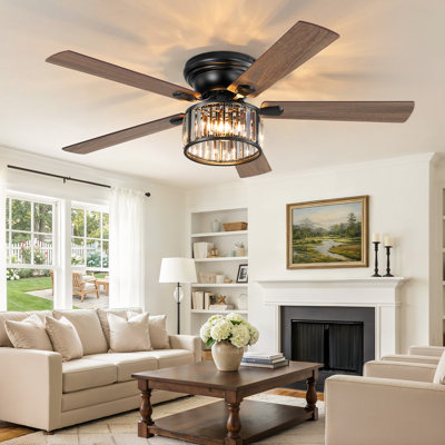  Cissline 56" Black/Brown Elegant Crystal Ceiling Fan with Light Kit, Remote & App Control for Living Room/Bedroom