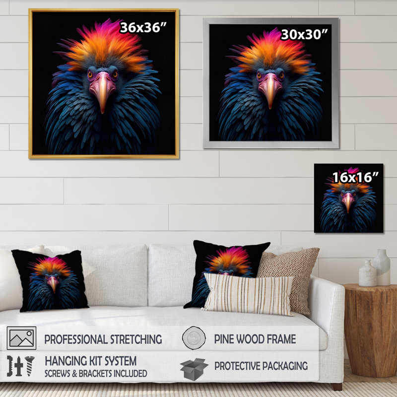 Photographie d'oiseaux tropicaux colorés, H 30 po x l 30 po x P 1 po, Cadre naturel flottant