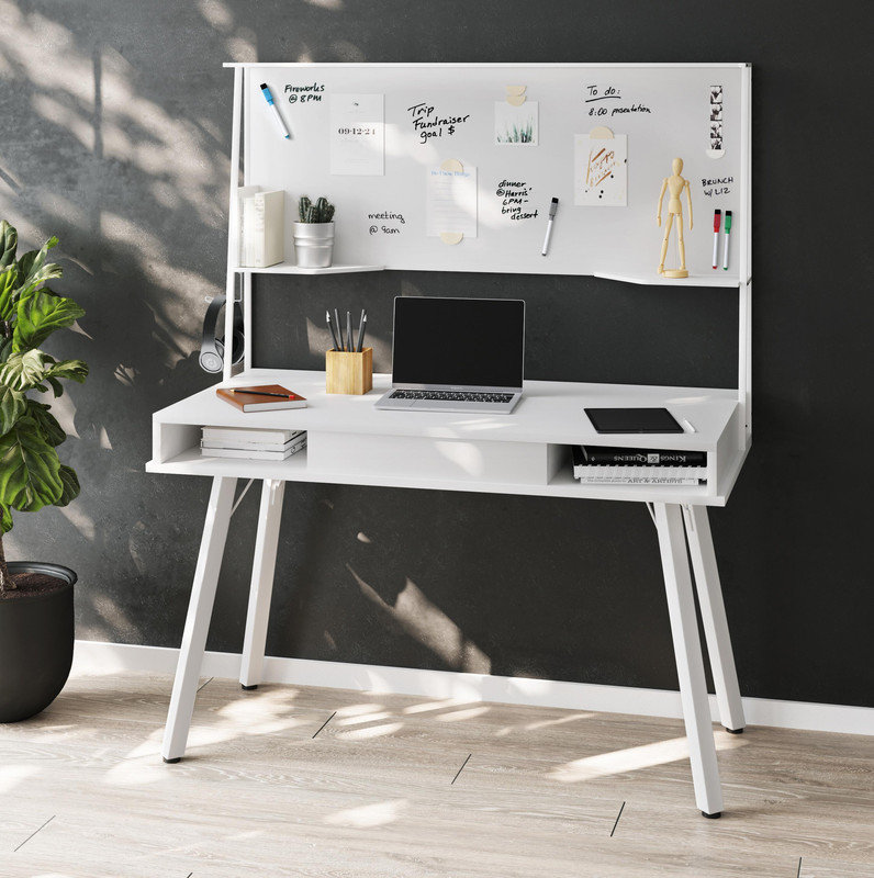 Bureau d'ordinateur blanc multifonctionnel par Techni Mobili - Table d'étude avec tableau blanc intégré et rangement