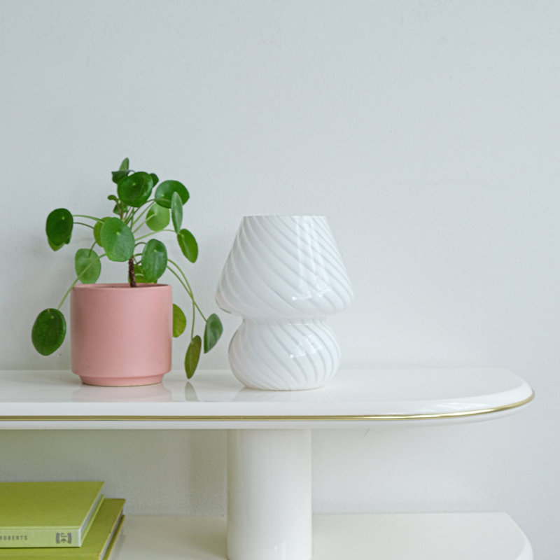 Mini lampe de table en verre avec champignon pivotant blanc