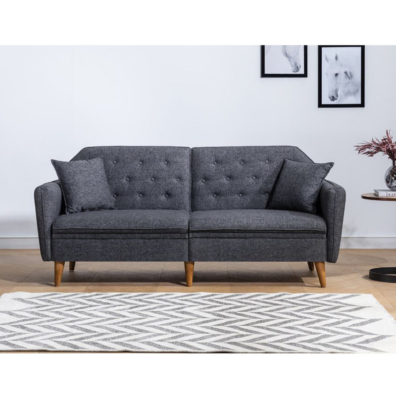 Samy 79.5" Upholstered Sofa, Dark Gray 100% Linen