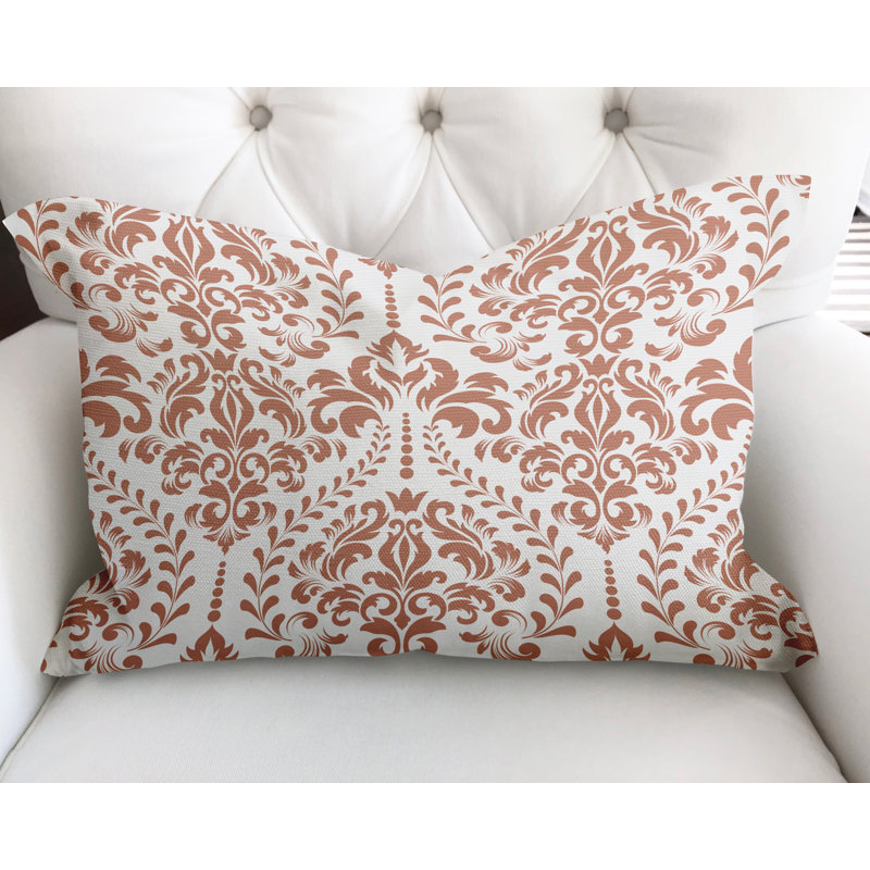 Damask Cotton Reversible Throw Pillow, Peach
