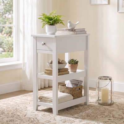 24'' Tall End Table, Narrow Side Table with Drawer and Shelves for Small Space