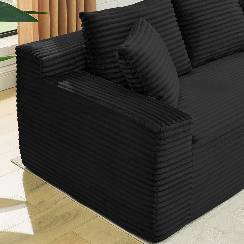 115" Wide Modular Compression Corduroy Sectional No Assembly, Black
