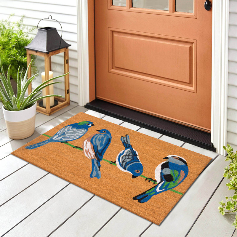 Tapis d'extérieur antidérapant Abagail Blue Birds, Bleu/brun, Rectangle 1 pi 6 po x 2 pi 6 po
