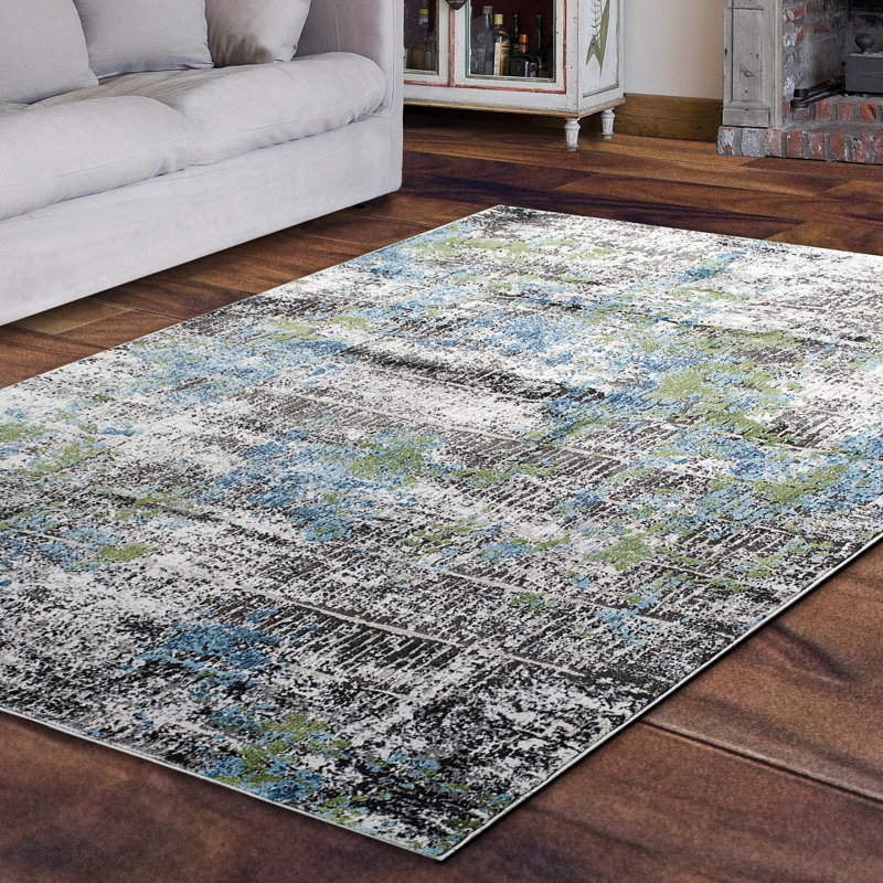 Tapis bleu / gris Lawnton, Rectangle 5 pi 3 po x 7 pi 7 po