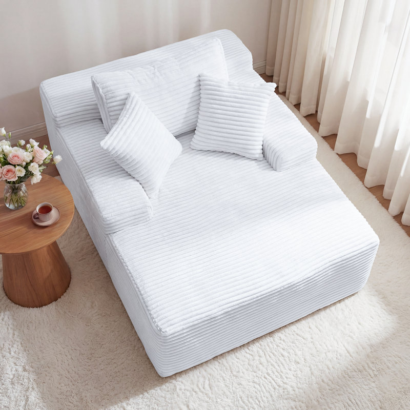 Chaise longue moderne en velours côtelé 49 po Modern, Blanc