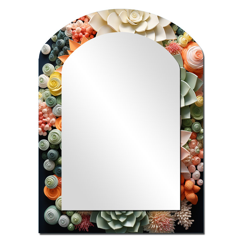 Orange Pink Succulents Flowers III - Succulent Asymmetrical Mirror, Orange Unique Shape Unique Wall Mirror, Printed Metal Art