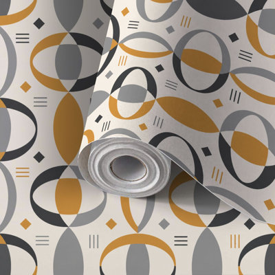 Papier de contact à peler et coller avec papier peint rétro à motif géométrique orange gris moyen mi-adhésif et amovible 17,7 po x 118 po (45 x 300 cm)