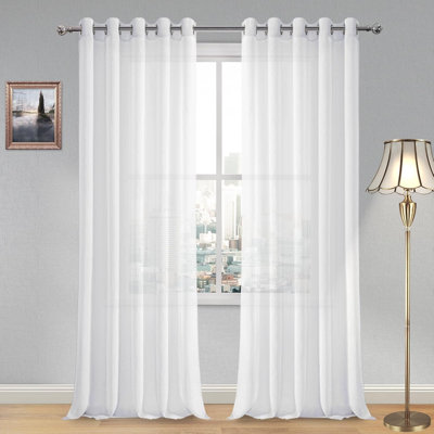 2 Panels  Sheer Curtains for Living Room Linen Look Voile Drapes Grommet Window Curtain Panel