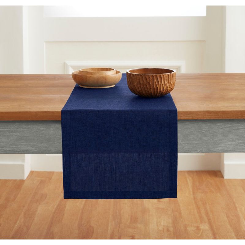 100% Pure Linen Table Runner - Athena, Blue, 90" x 14"
