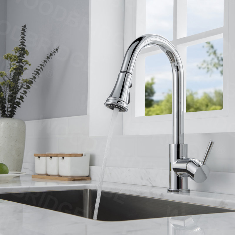 Robinet de cuisine à poignée simple pull down, Chrome