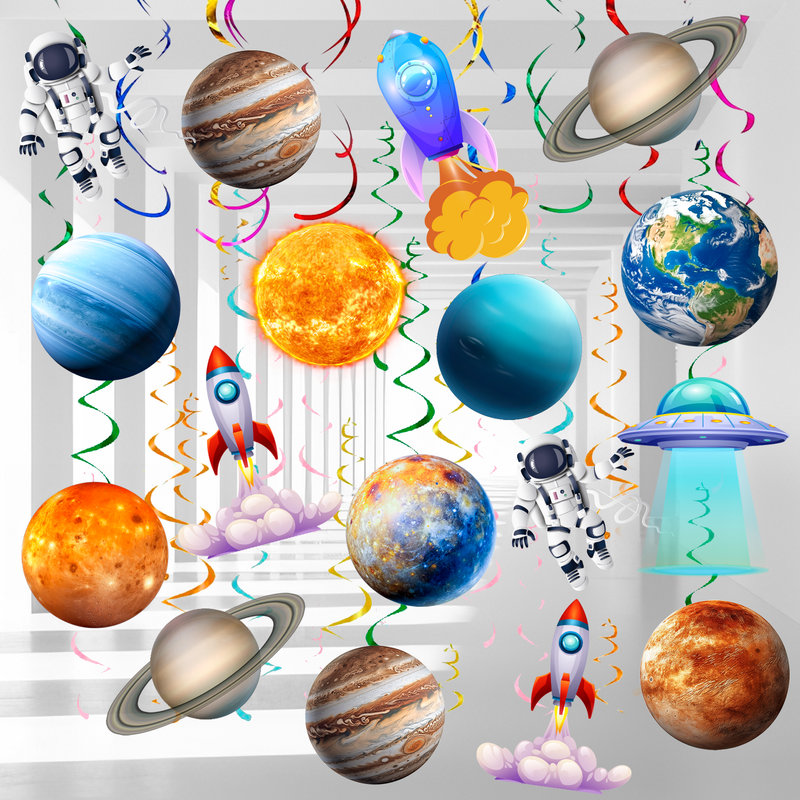 Solar System Hanging Swirls Decorations, 34 Pcs Outer Space Hanging Spirals