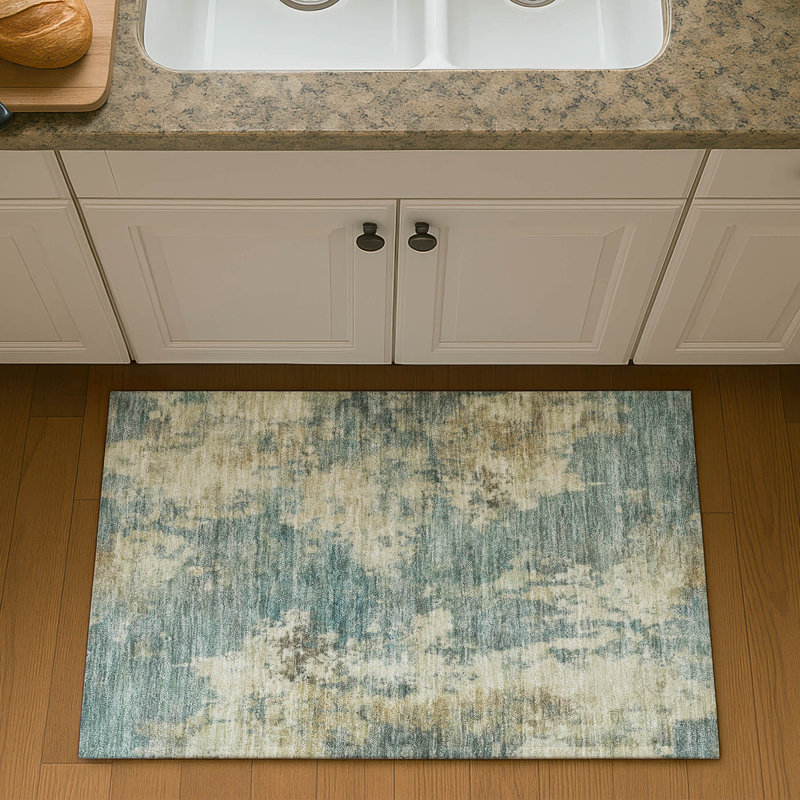 Premium Machine Washable Mayfield AMF2066 Abstract Rug, 1'8" x 2'6", Teal