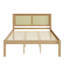 Grand lit plateforme en bois massif avec tête de lit en rotin, cadre de lit bohème de style campagnard, rangement sous le lit, aucun sommier nécessaire, bois naturel