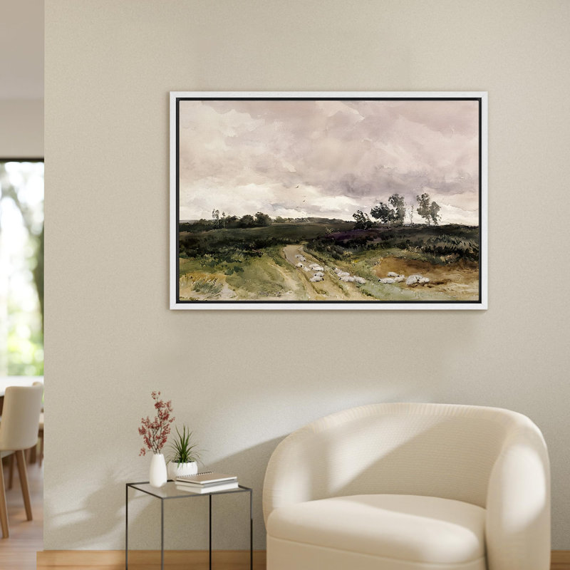 Illustration de campagne pastorale tranquille, campagne rustique, campagne française, Blanc, H 24 po x l 16 po