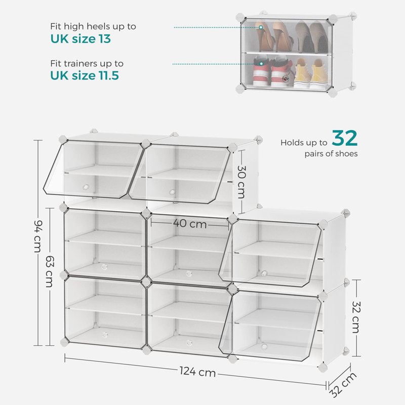 Shoe Storage, 94cm H x 124cm W x 32cm D, White