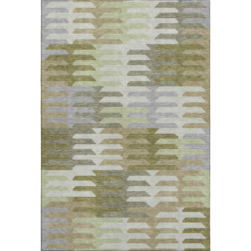 Premium Machine Washable Mayfield AMF2328 Geometric Rug, Fern, 10' x 14'