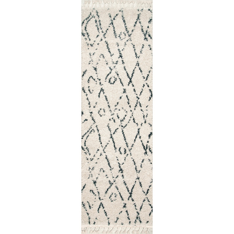 Tapis à motif géométrique blanc cassé Asusus, Tapis de couloir 2 pi 8 po x 8 pi 2 po
