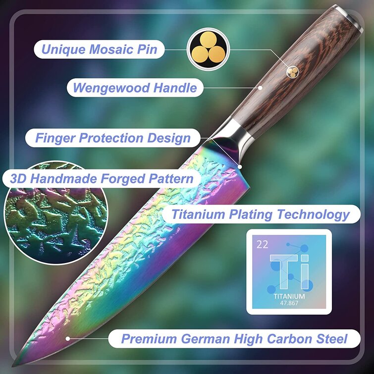 1 Thyme And Table NON-STICK COATED HIGH CARBON TITANIUM RAINBOW KNIFE 8  blade