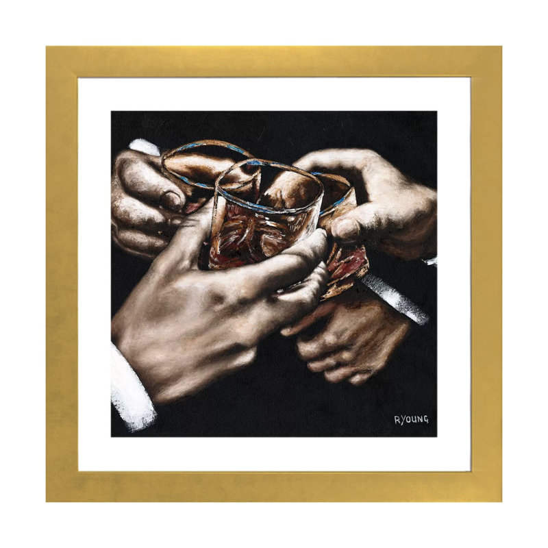 «Cheers» par Richard Young - impression d'art graphique, H 24 po x l 24 po x p 1 po, Encadré en papier doré