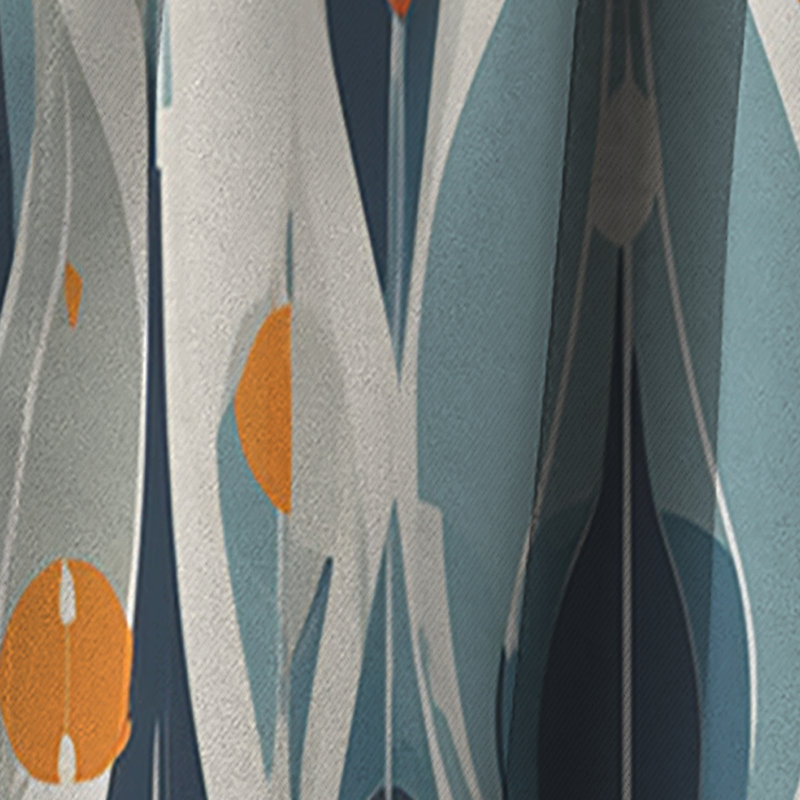 Orange Blue Botanical Symphony IV - Abstract Curtain - Blackout Abstract Curtain - 1 Panels, 52" W x 63" L