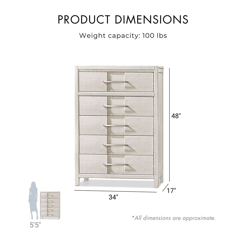 Cayer 34'' W 5 - Drawer Dresser, White