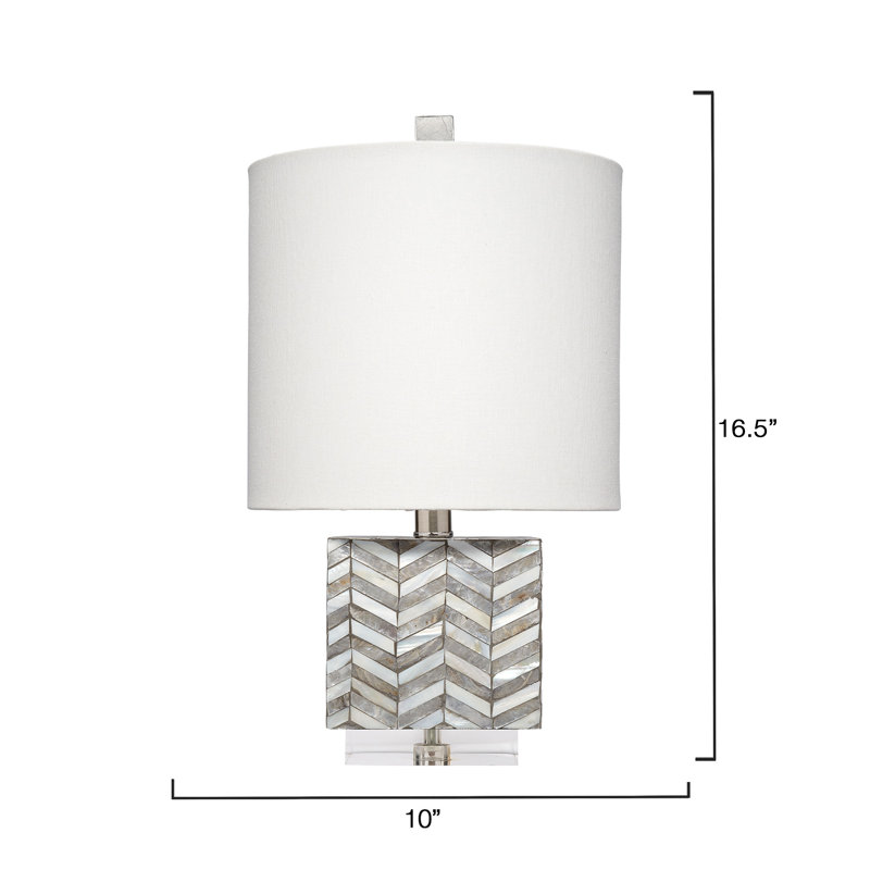 Garbo Mother of Pearl Table Lamp with Linen Shade, Grey, White/Gray, Beige