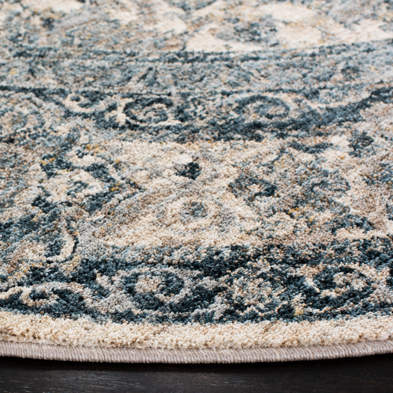Ivory and Blue Hand-knotted Synthetic Area Rug, 4' x 6'2"