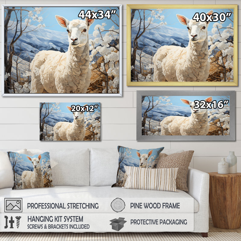 Alpaca Blue Landscape II - reproduction sur toile, H 16 po x l 32 po x P 1 po, Cadre flottant doré