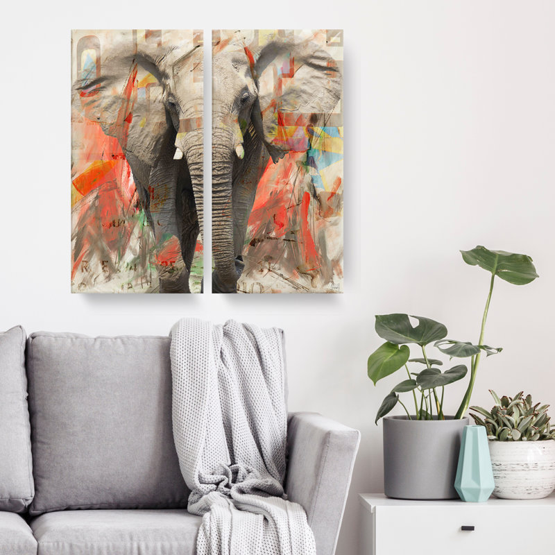 Ensemble de 2 reproductions d’art sur toile tendue, "Elephant I" par Tristan Scott, H 24 po x l 24 po x 1,5 po