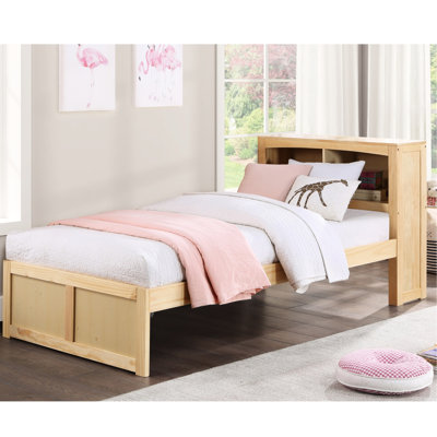 Natural Pine Finish Twin Bookcase Bed For Modern Bedroom, 300Lbs Load, No Foundation Needed