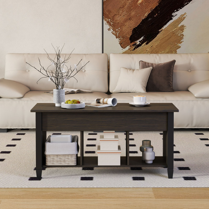 Table basse à plateau relevable avec rangement Lemmons, Noir, H 18 po x L 18 po x l 39,4 po