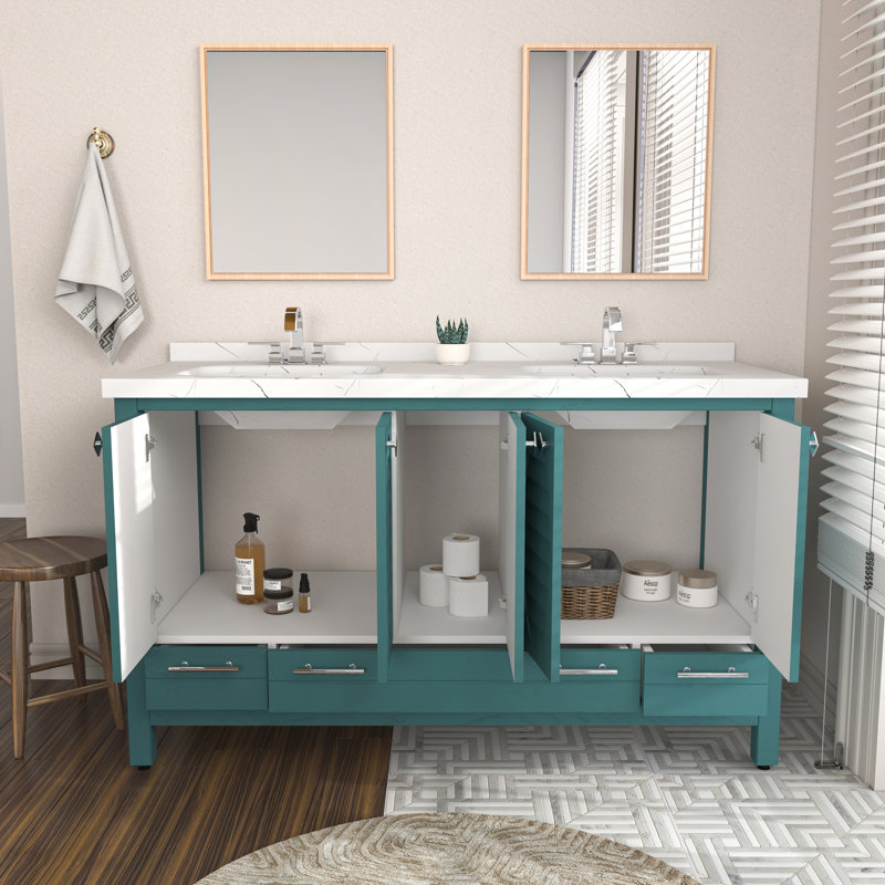 Ensemble de meuble-lavabo double 59 po Eglinton, Turquoise