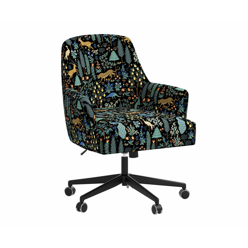 Chaise de bureau avec base Yvette, Lin noir Menagerie RPC, Matte Black
