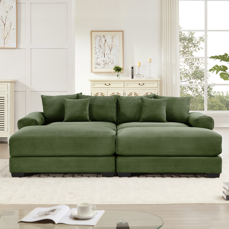 Canapé modulaire surdimensionné de 92 po Cloud, Velours côtelé vert, H 34,25 po x l 92,05 po x P 59,45 po