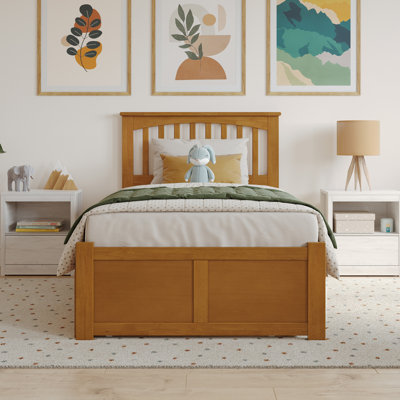 Mission Solid Wood Platform Bed with Panel Footboard and Roll Out Trundle