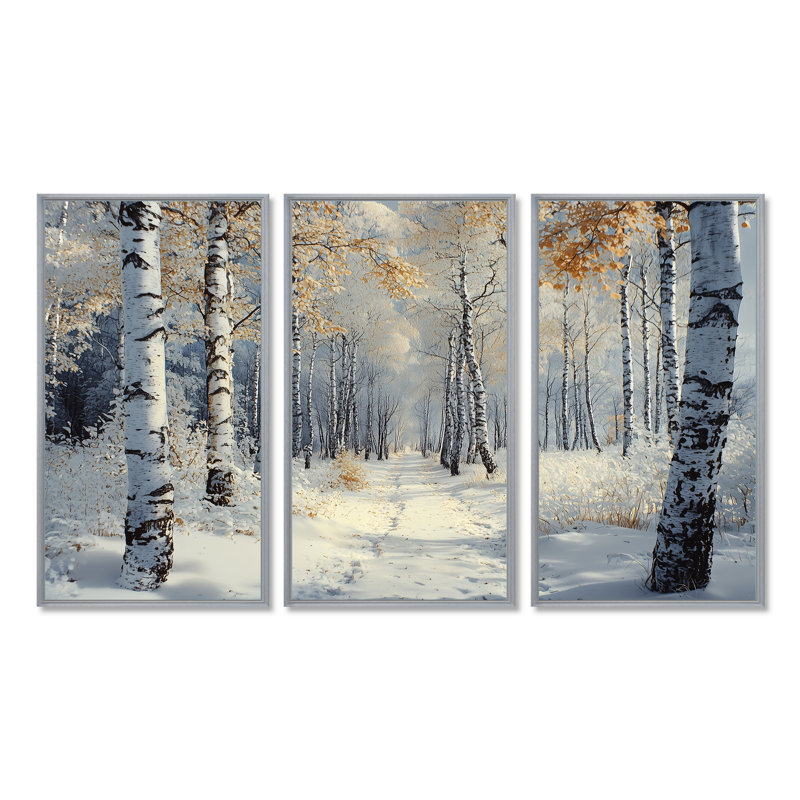 «White Morning In Forest Panorama II», ensemble de décoration murale paysage d'hiver, Toile tendue