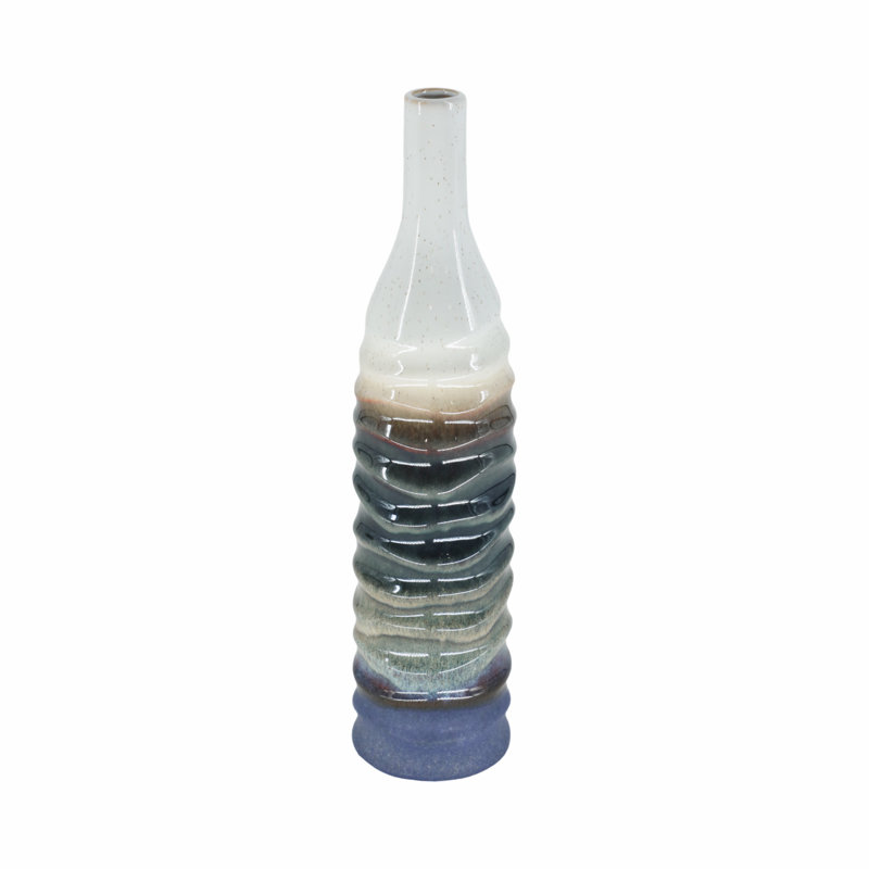 Modern Sculptural Stoneware Vase with Elongated Textured Form and Contemporary Rippled Design for Decorative Display