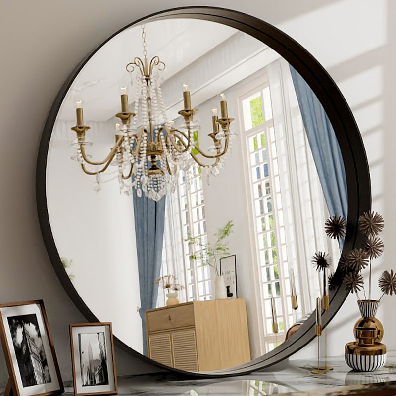 Mordern-Design Round Deep Framed Waterproof Bathroom Mirror, 32" H x 32" W