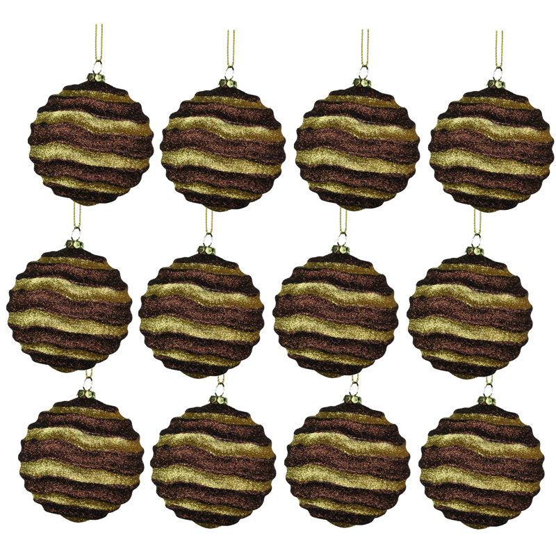 Ensemble d'ornement boule 12 pièces, Brun / or