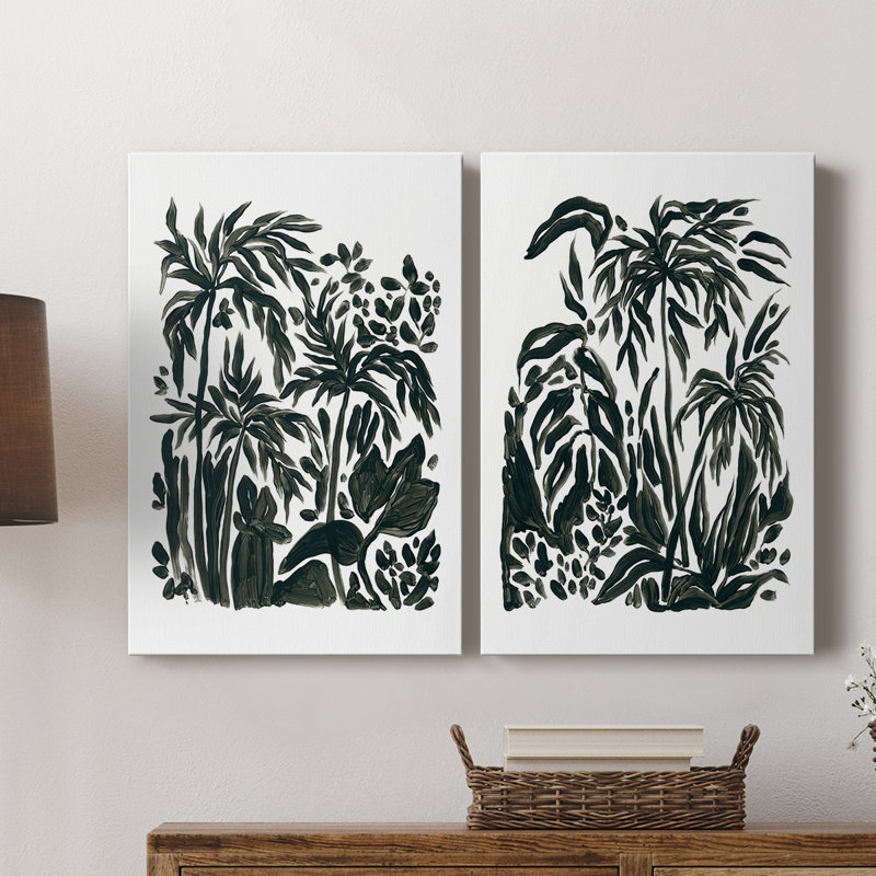 Encre Jungle III - Toile tendue avec châssis de qualité supérieure - Prêt à accrocher, H 12 po x l 16 po