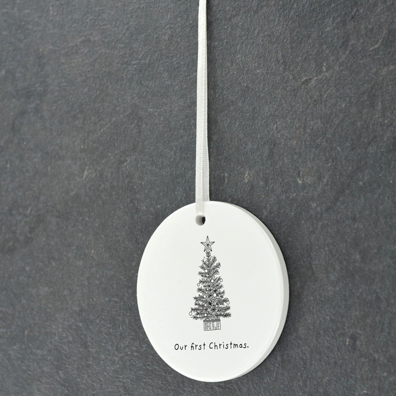 Carley Our First Christmas Circle Shaped Ceramic Ornament